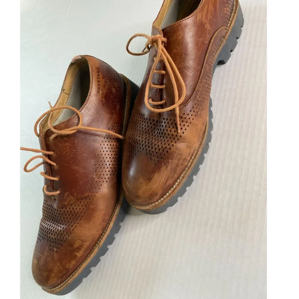 Brantano Men’s Brown Leather Oxford Dress Shoes Size 9 – Perforated Distressed - Picture 8 of 8